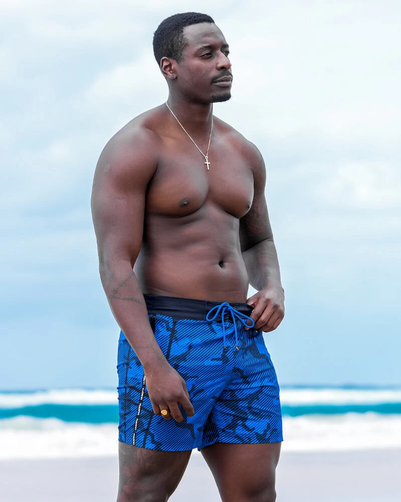 Striped Camo Blue - 5 Inch Swim Shorts - Image 5