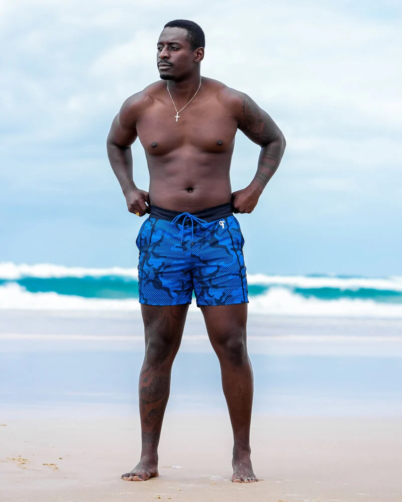 Striped Camo Blue - 5 Inch Swim Shorts - Image 8