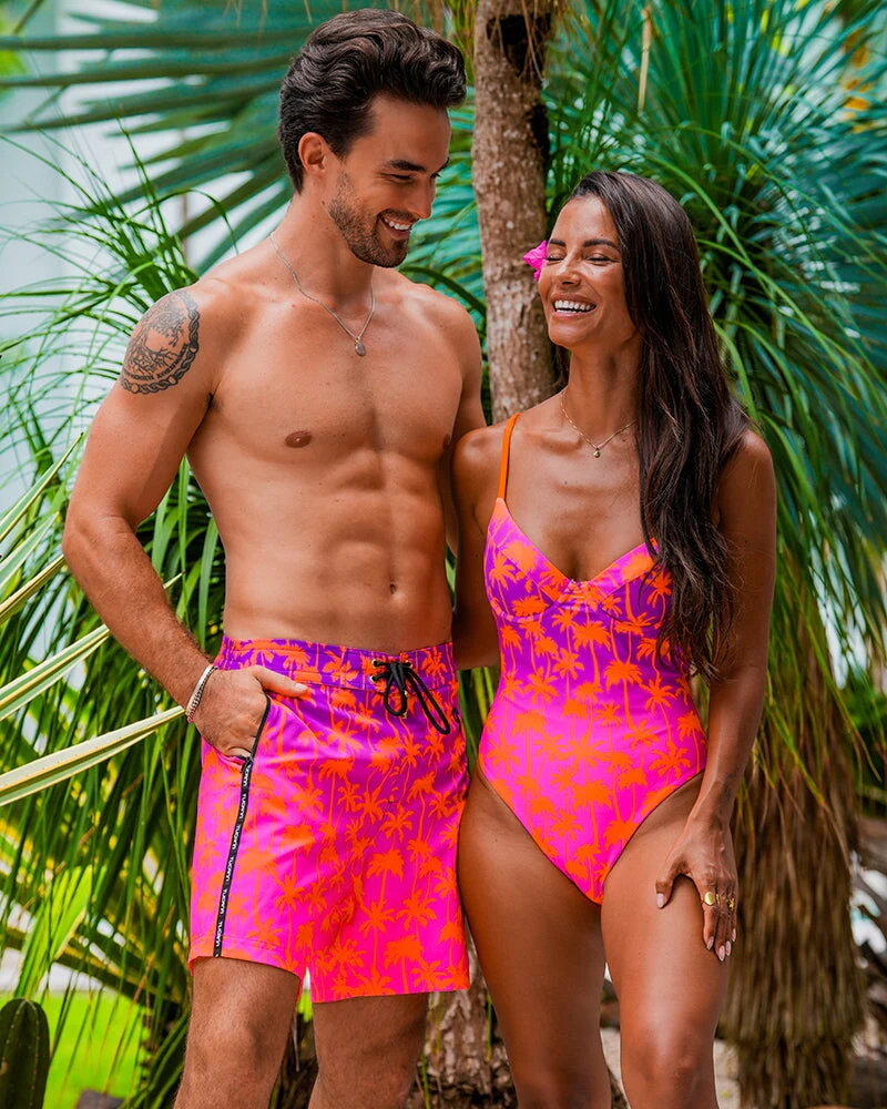 One Piece Bikini-Faded Palms-Crimson - Image 12