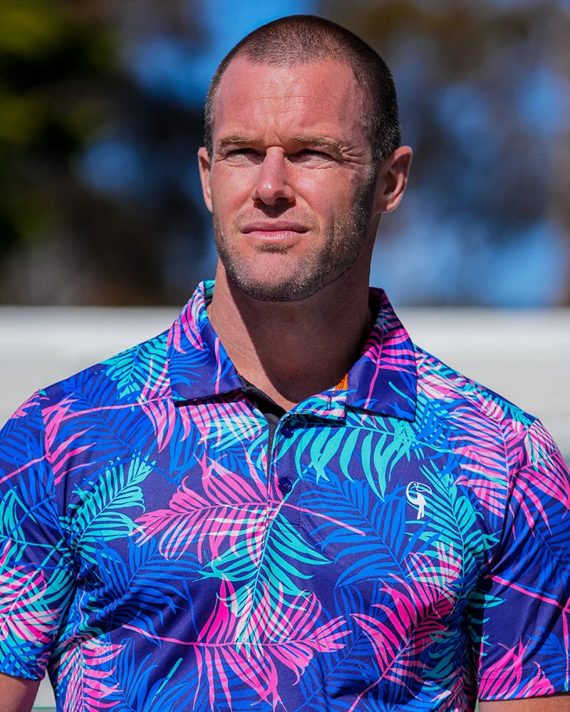 Pink and Blue Palms Polo - Image 13