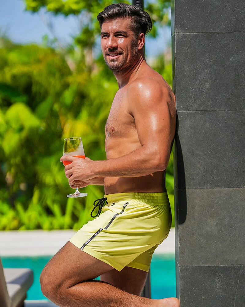 Pure Lemon Yellow 3 Inch Swim Trunks - Image 2