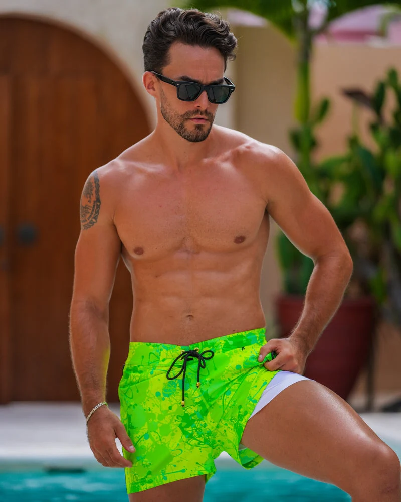 Splatter Swim Shorts Green - 3" - Image 5