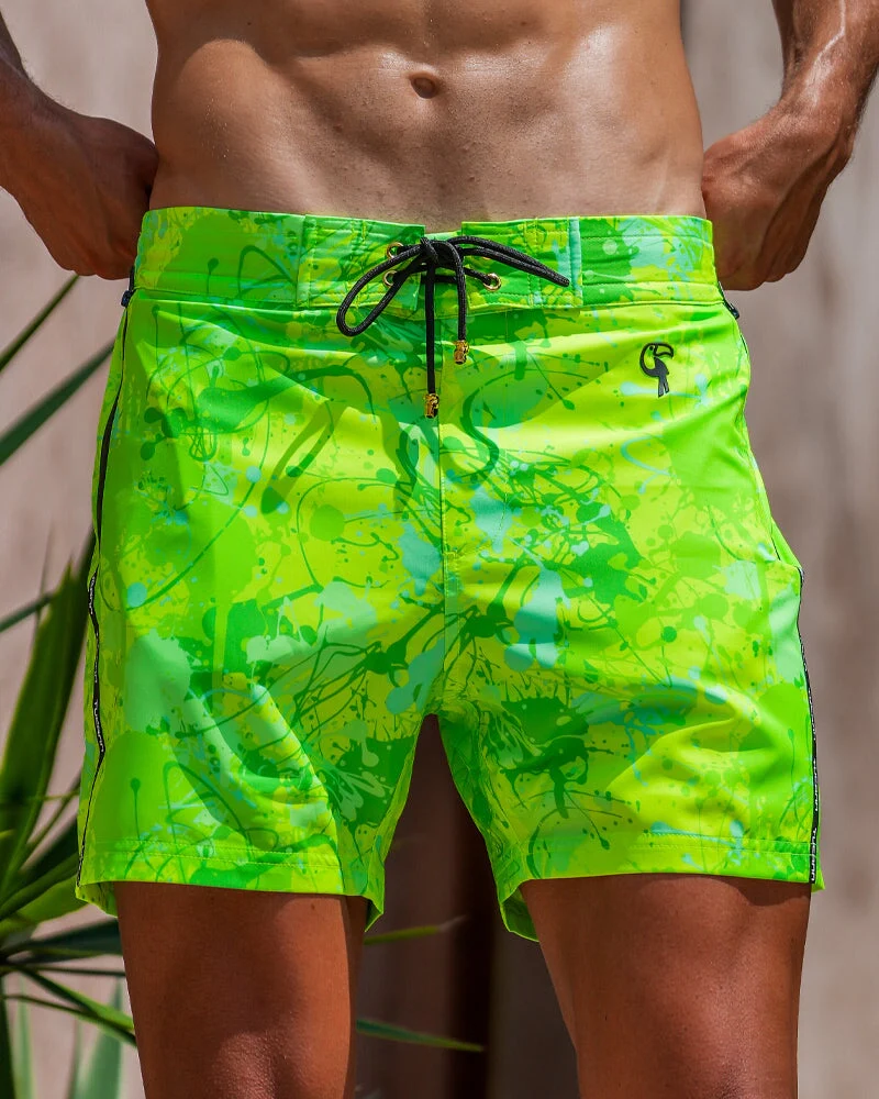 Splatter Swim Shorts Green - 5"