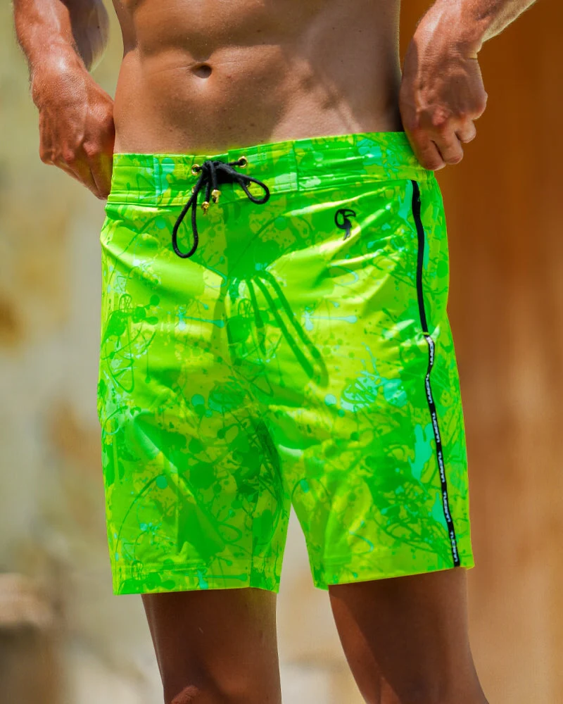 Splatter Swim Shorts Green - 7"