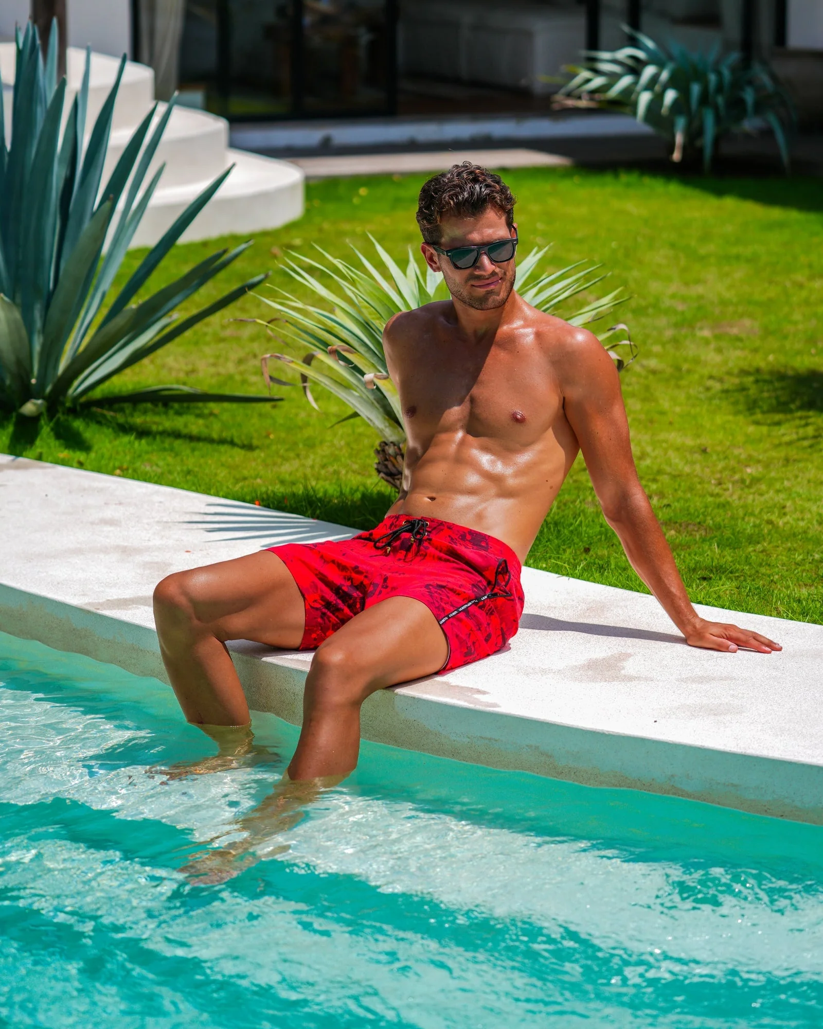 Splatter Swim Shorts Red - 5" - Image 5